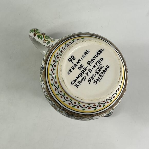 Ceramicas de Coimbra Portugal Hand Painted Small Pitcher 5.5"x5" Folk Art XVII - Picture 8 of 12